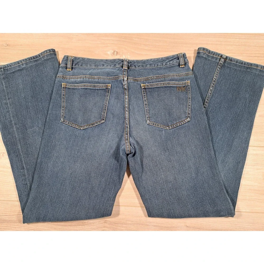 Michael Kors Womens Medium Wash Bootcut Jeans Rhinestone‎ Logo Size 8